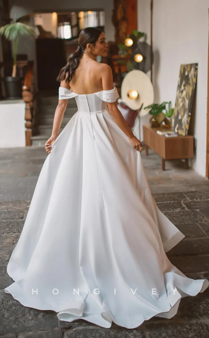 H0887 - Sexy Simple Ruched With Train And Slit Wedding Dress