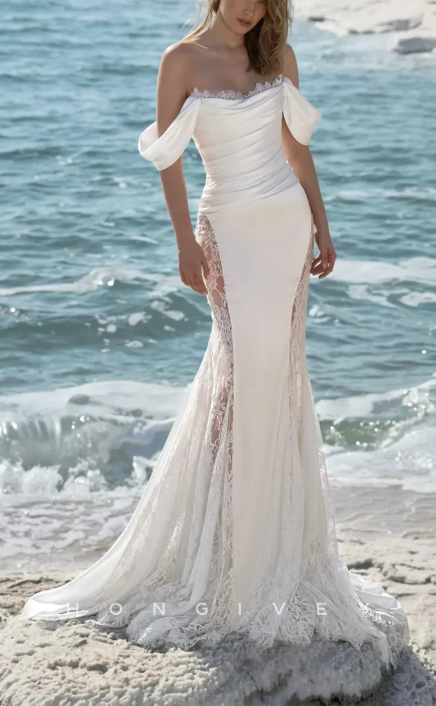 H0928 - Sexy Lace Applique Illusion With Train Long Wedding Dress