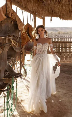 H1015 - Sexy Sweetheart Illusion Cutout Tulle Gown Long Beach/Bohemian Wedding Dress