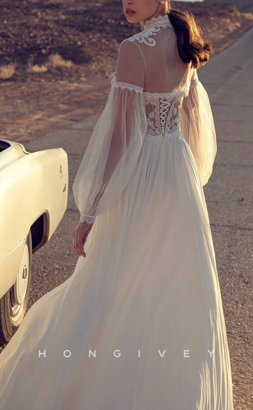 H1041 - Sexy Lace Sweetheart Illusion With Side Slit And Bolero Boho/Beach Wedding Dress