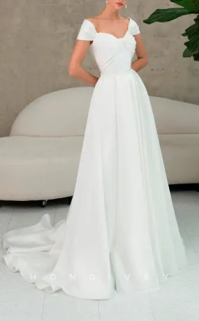 H1045 - Elegant & Luxurious Cap Sleeves Sweetheart Ruched With Side Slit Long Wedding Dress