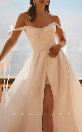 H1139 - Sexy Satin A-Line Sweetheart Empire Ruched With Side Slit Train Wedding Dress