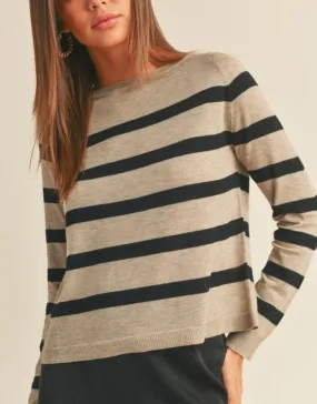 Hazel Striped Round Neck Basic Body Sweater Top