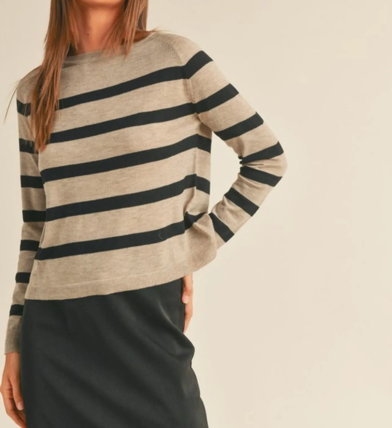 Hazel Striped Round Neck Basic Body Sweater Top