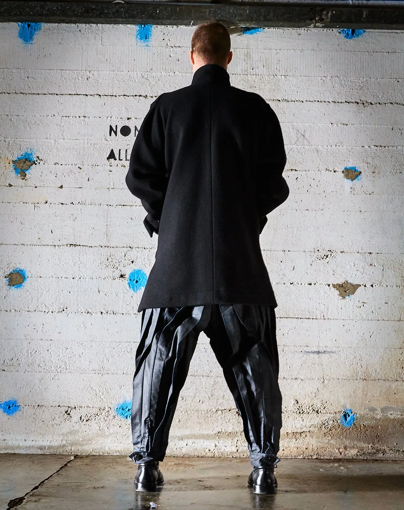 High Collar Origami Wool Coat For men/ Black