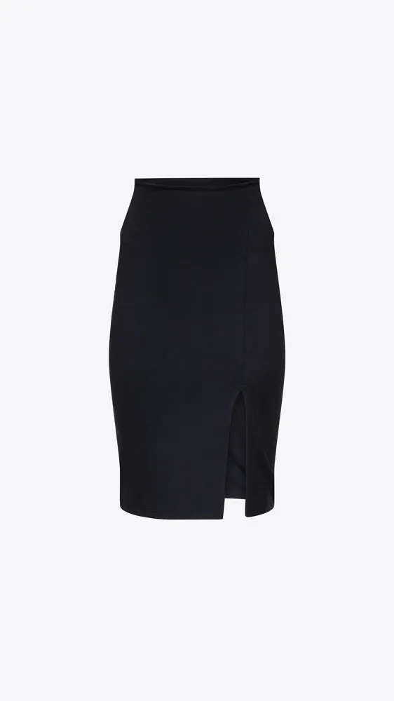 High Waist Slit Front Skirt - Black