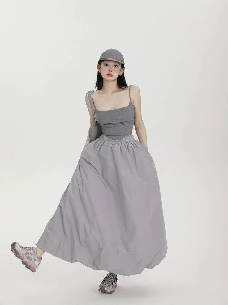 High-Waisted Balloon Maxi Skirt with Pockets