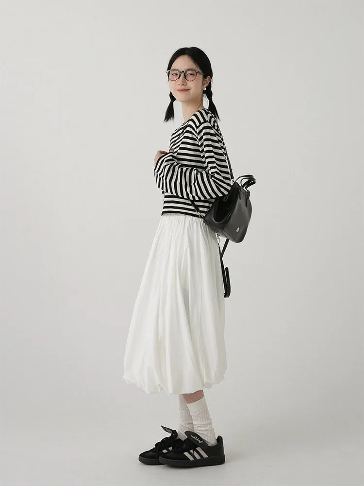 High-Waisted Balloon Midi Skirt with Pockets