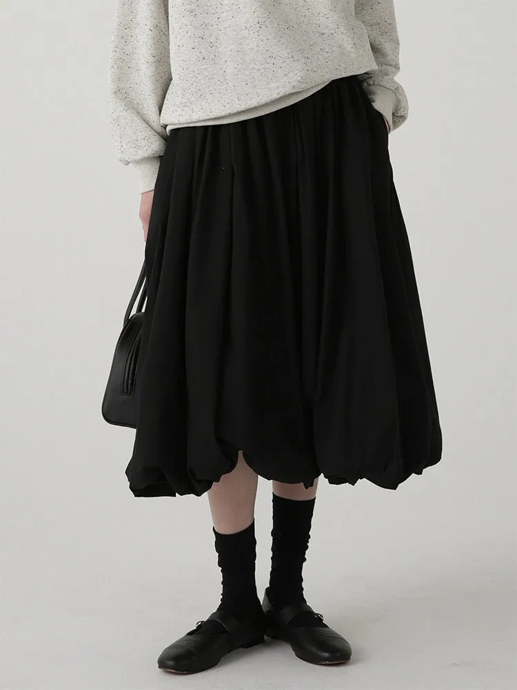 High-Waisted Balloon Midi Skirt with Pockets