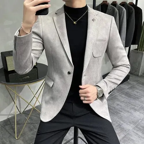 Hombre Suit Deerskin Leather Jacket Men's Slim Blazer