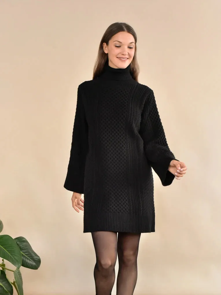 Ingrid Black Cable Knit Sweater Dress