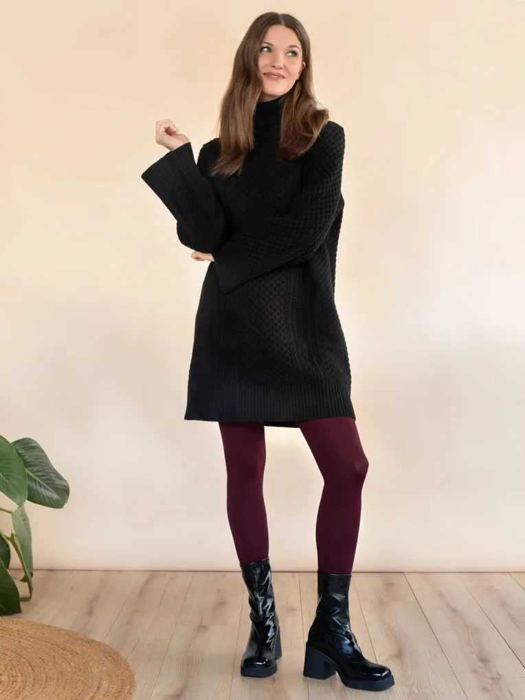 Ingrid Black Cable Knit Sweater Dress