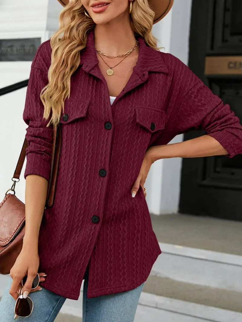 Jacquard Single-Breasted Long-Sleeved Shirt Jacket