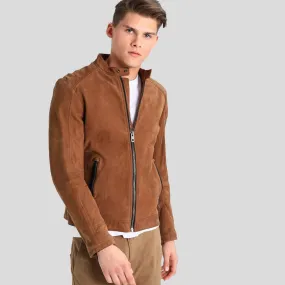 Jason Brown Suede Leather Racer Jacket