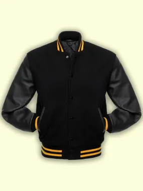 Jet Black Wool Varsity Jacket