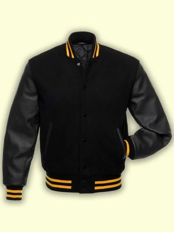 Jet Black Wool Varsity Jacket