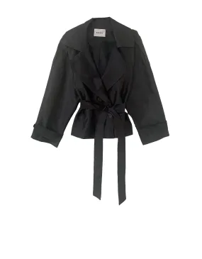 Julia Short Trench Coat- Black Dupioni