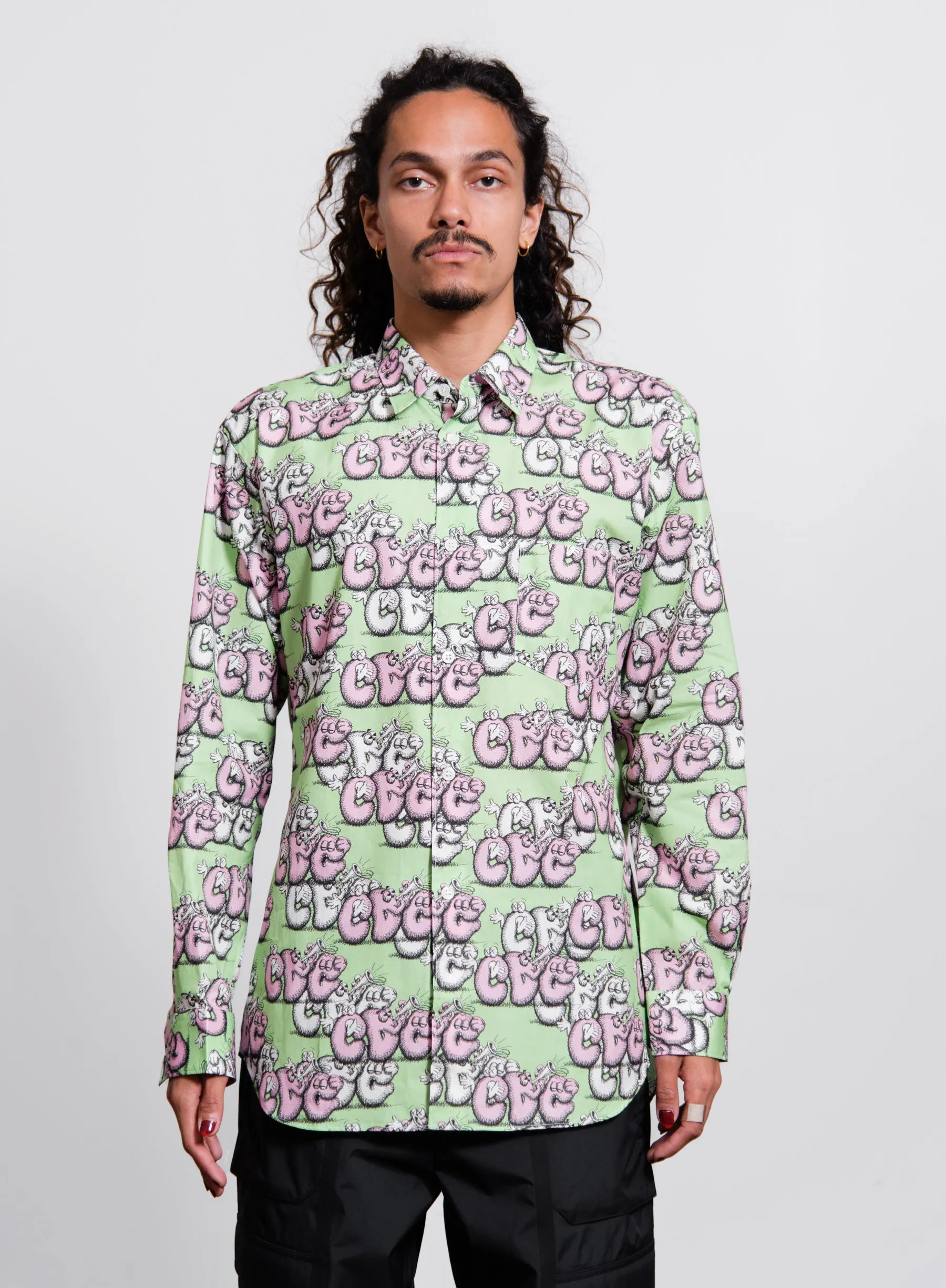 Kaws CDG Logo Print Shirt Green B033