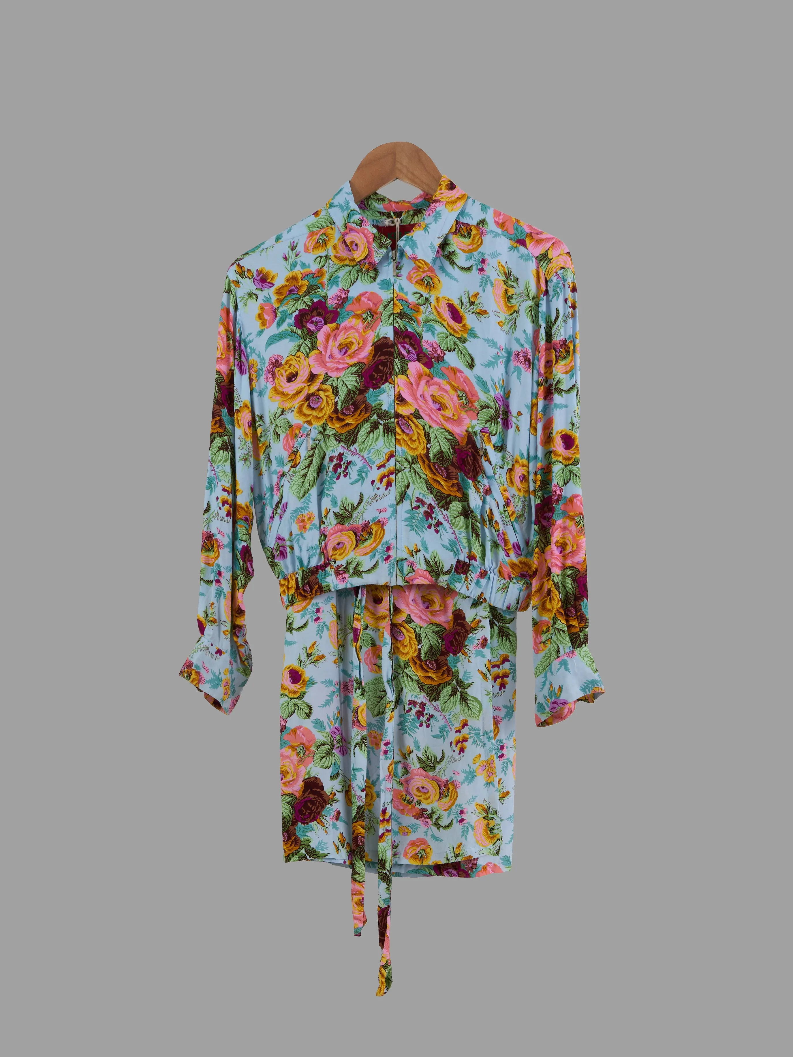 Kenzo multicolour floral rayon zip jacket and wrap skirt suit set - size M S