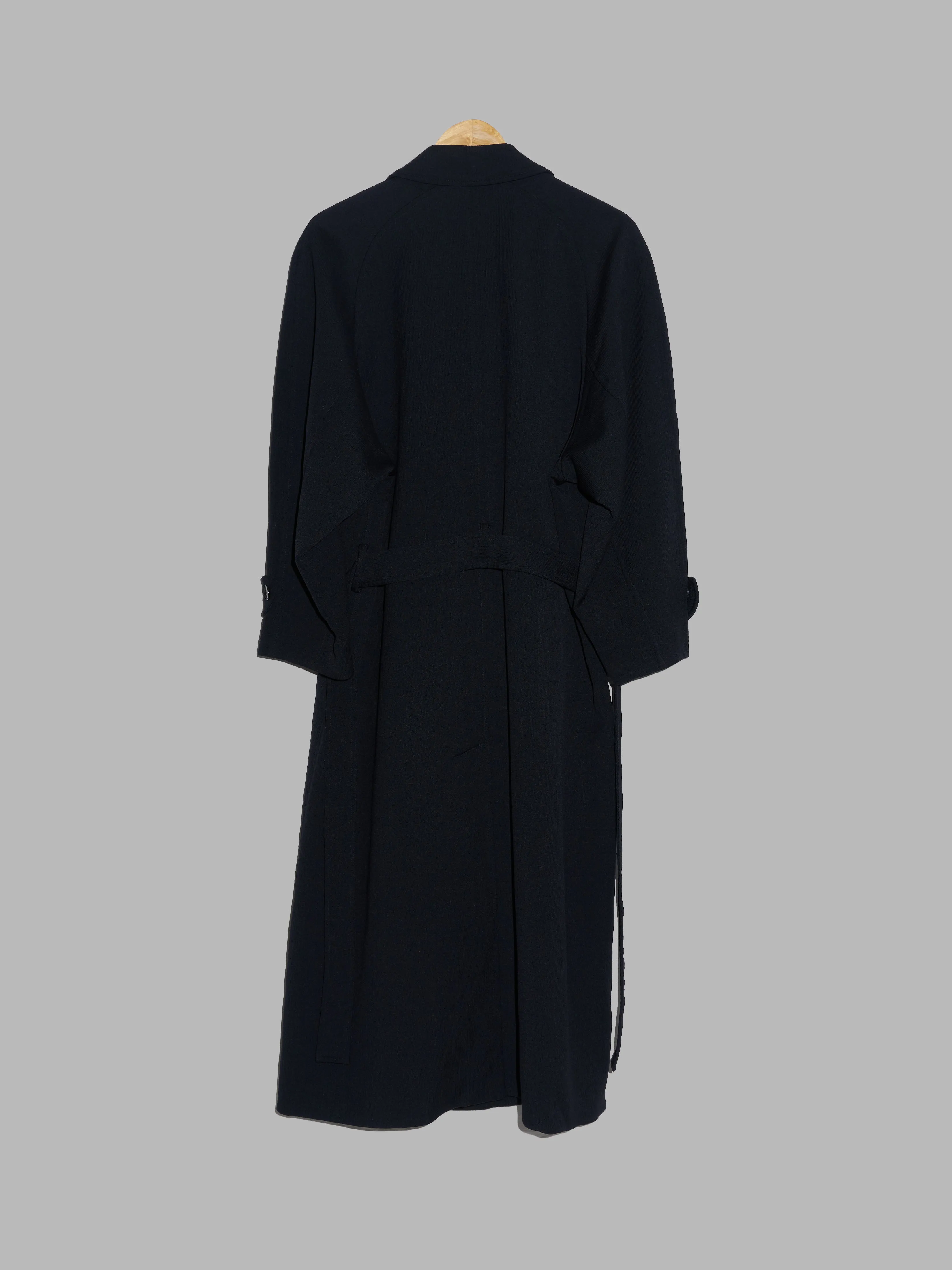 Kenzo Paris 1980s black wool belted collar button open trench coat - size 2 M