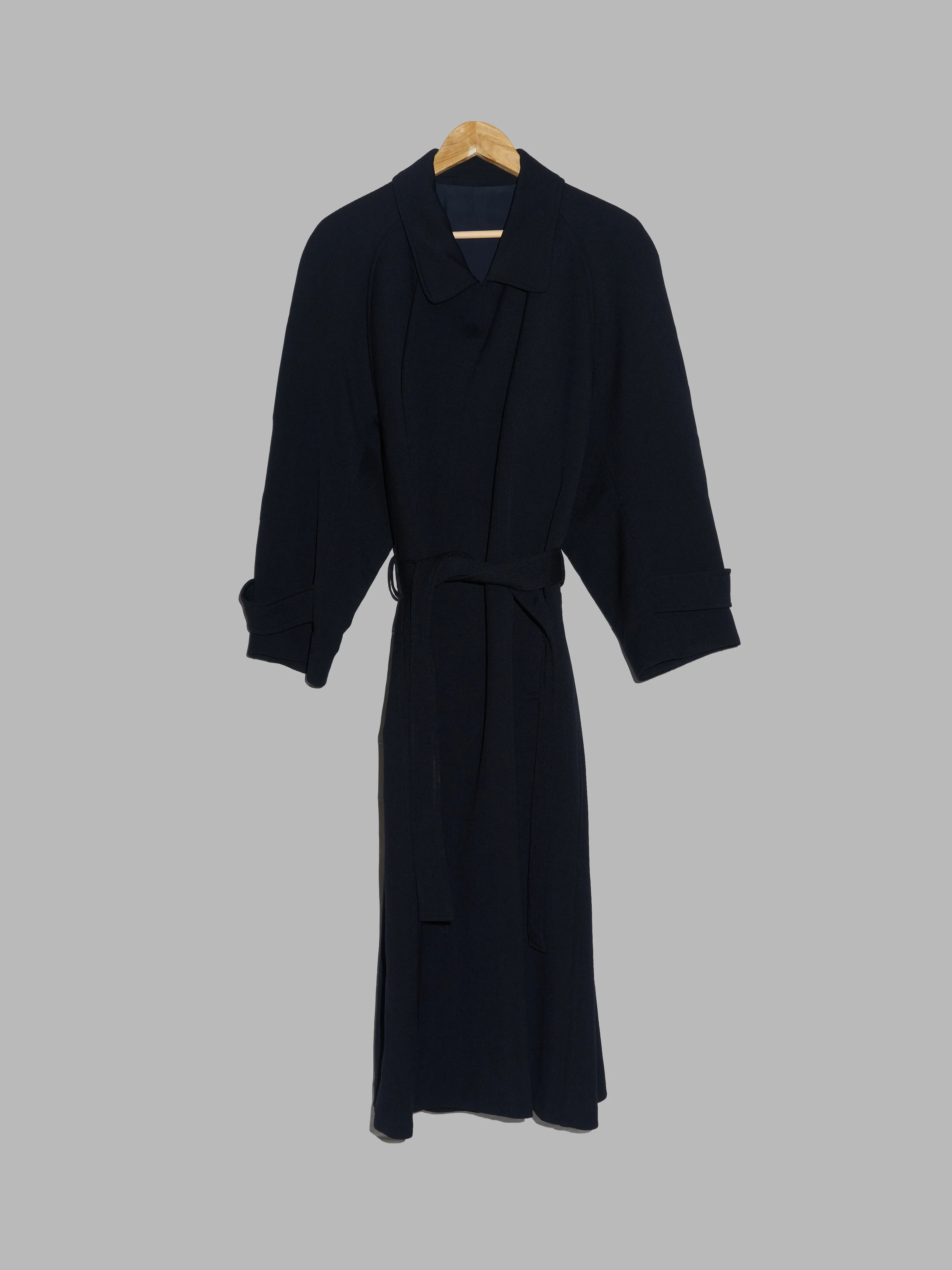 Kenzo Paris 1980s black wool belted collar button open trench coat - size 2 M