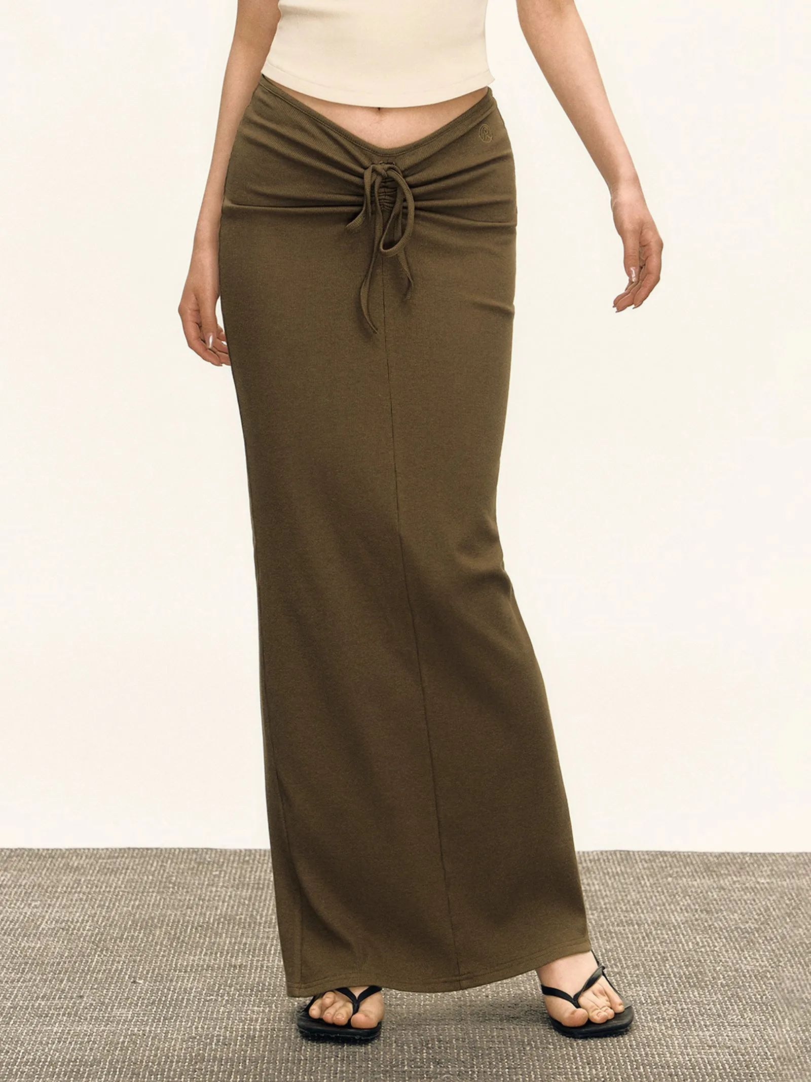 Knit Maxi Lightweight Skirt with Drawstring Waist