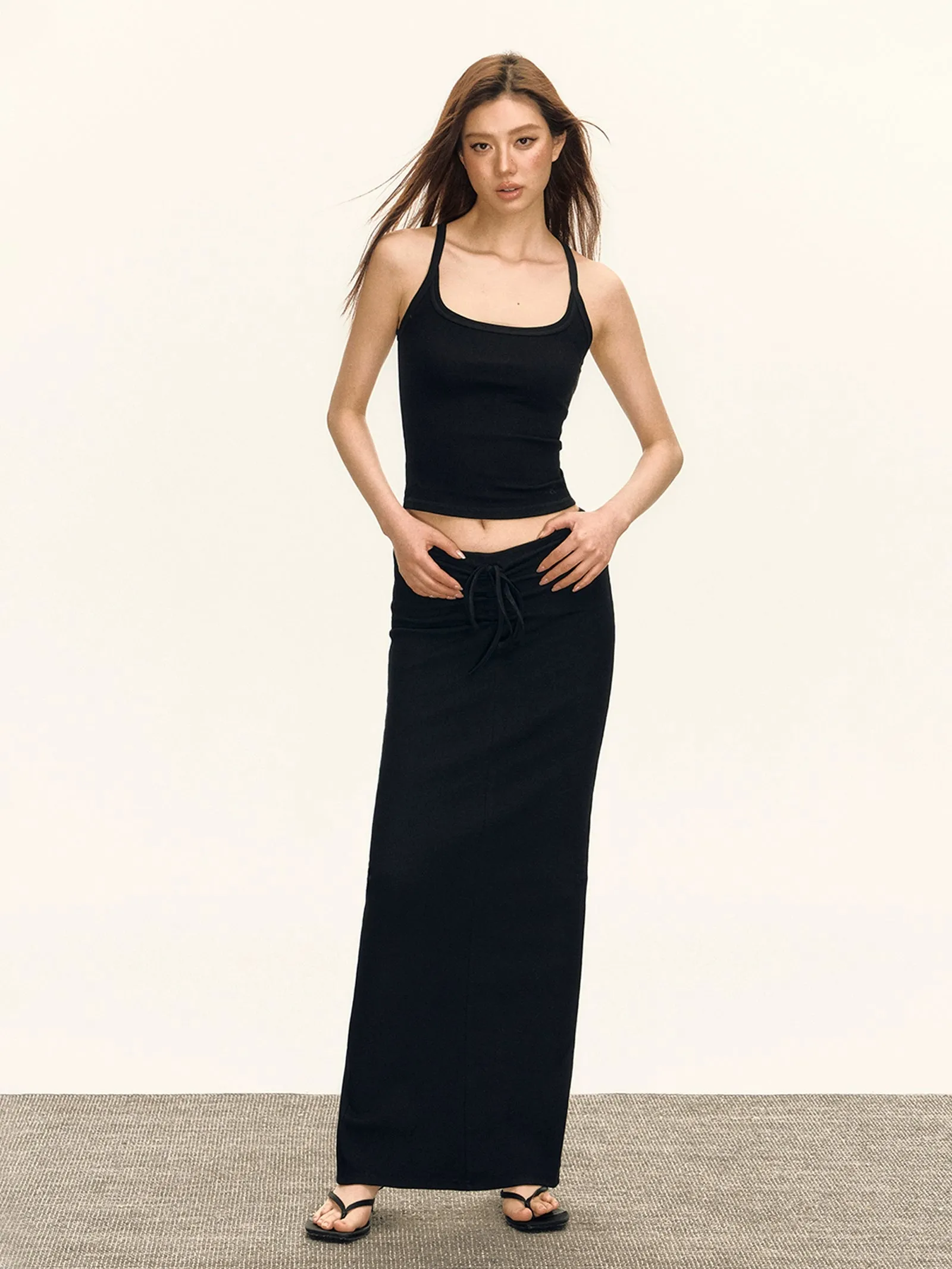 Knit Maxi Lightweight Skirt with Drawstring Waist