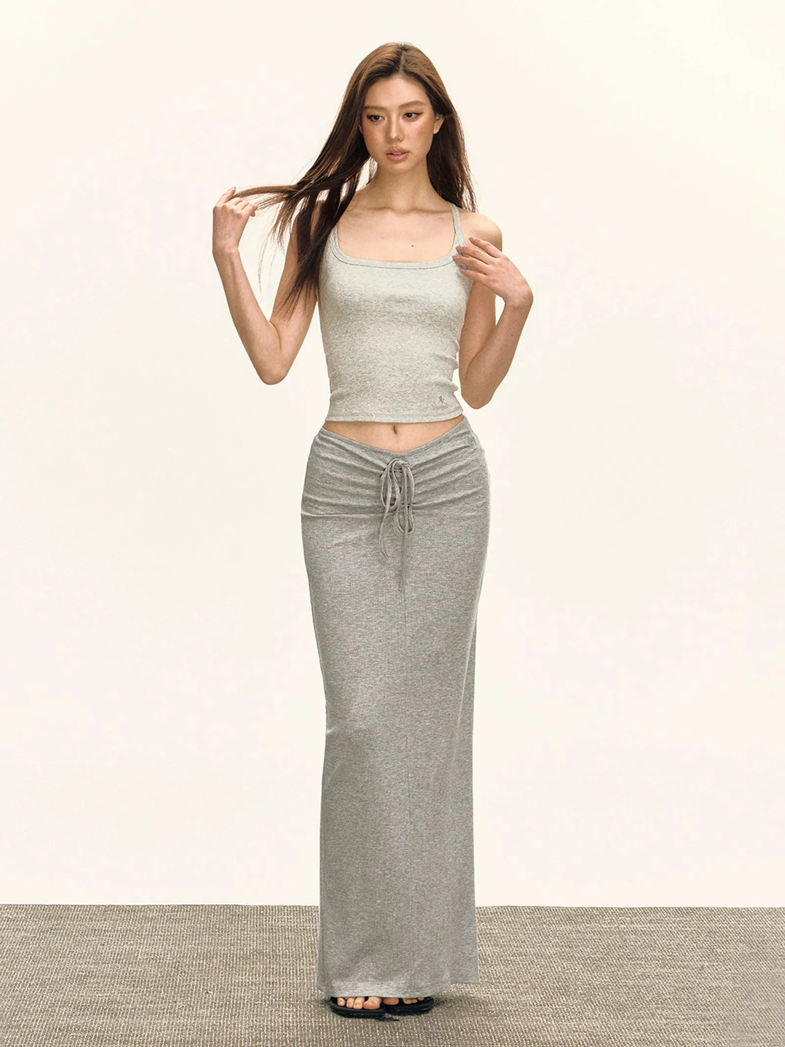 Knit Maxi Lightweight Skirt with Drawstring Waist