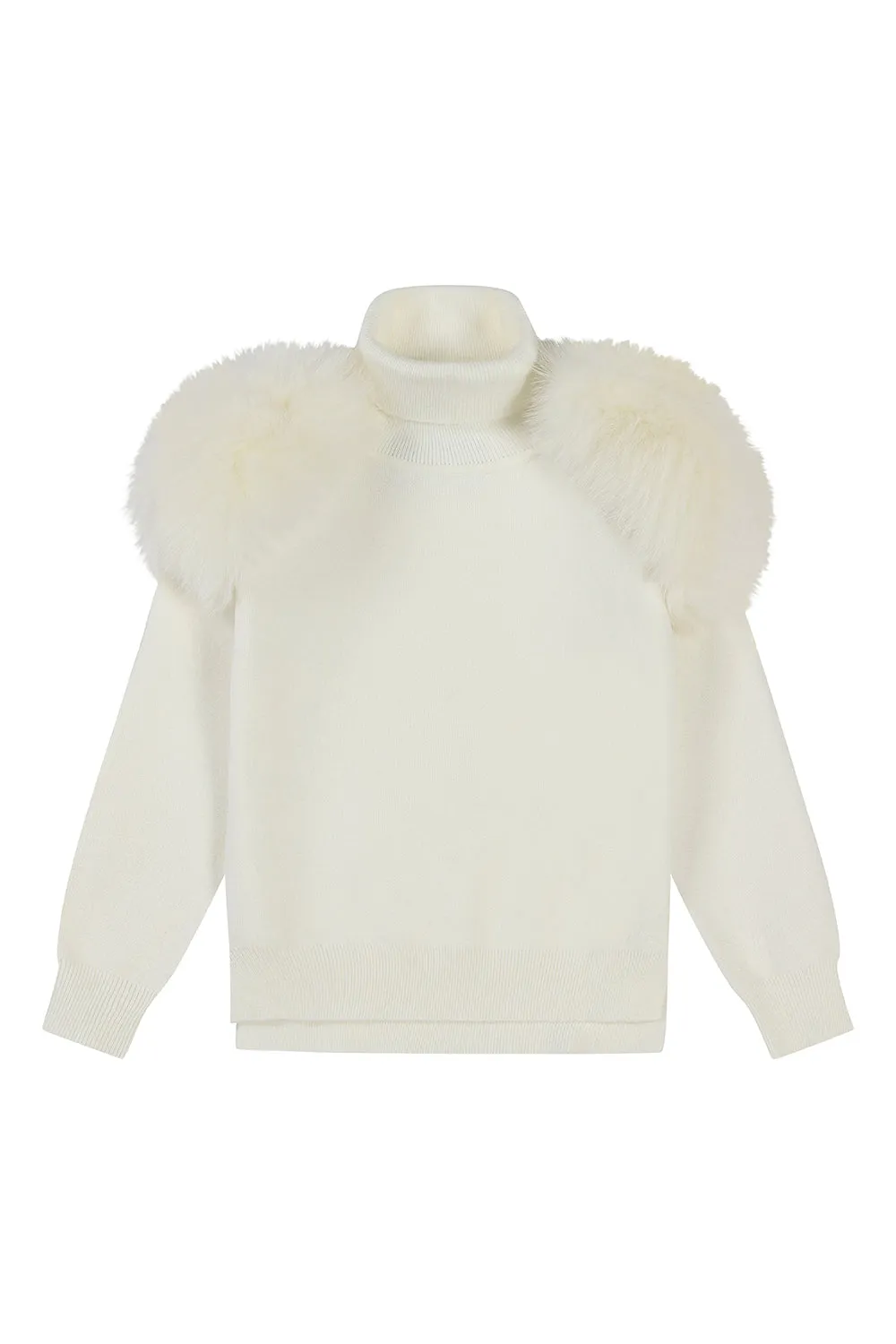 Knitted sweater set with fur shoulder - IVORY