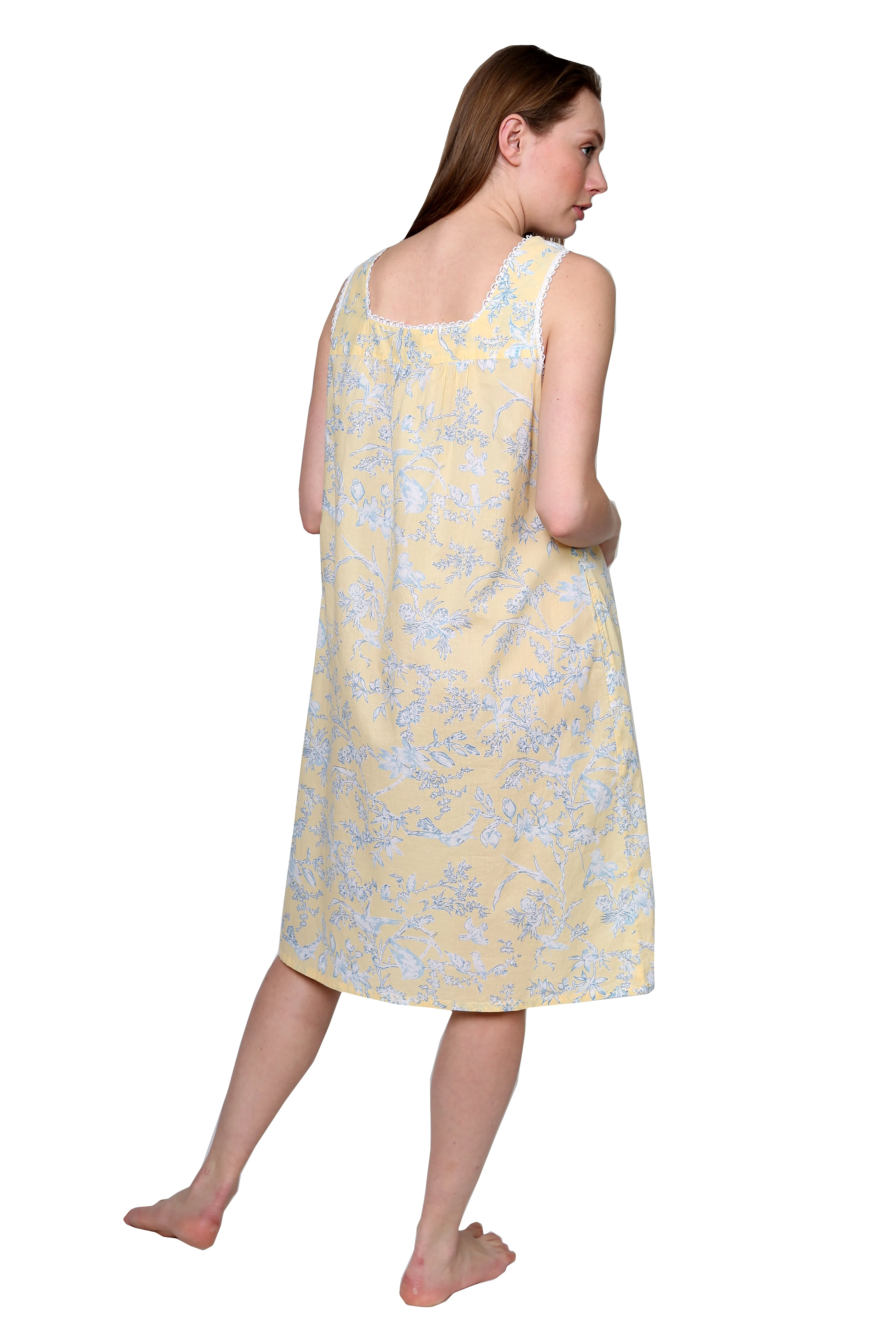 La Cera Sleeveless Cotton Toile Print Chemise