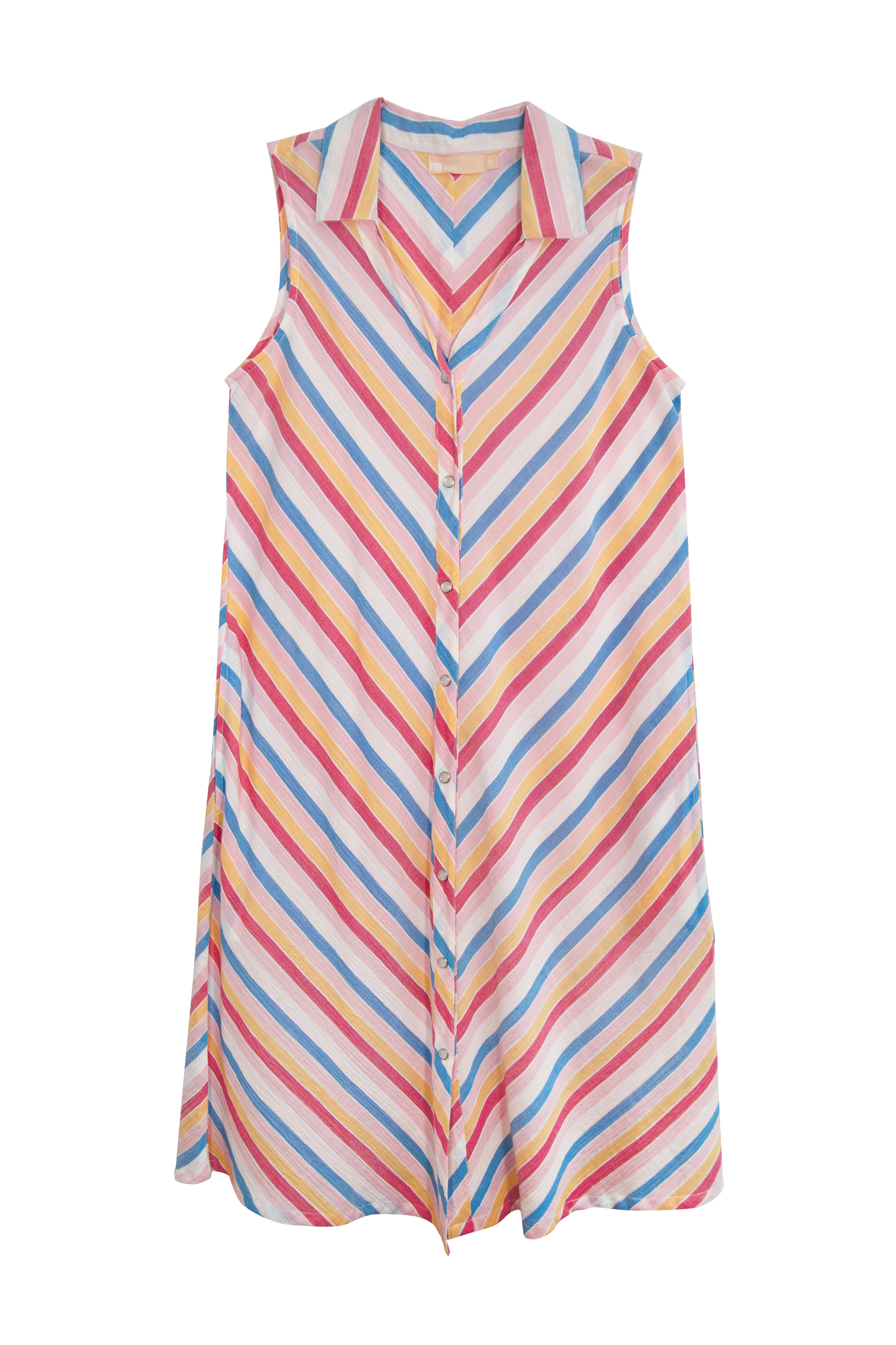 La Cera Stripe Snap Front Sleeveless Cotton Dress