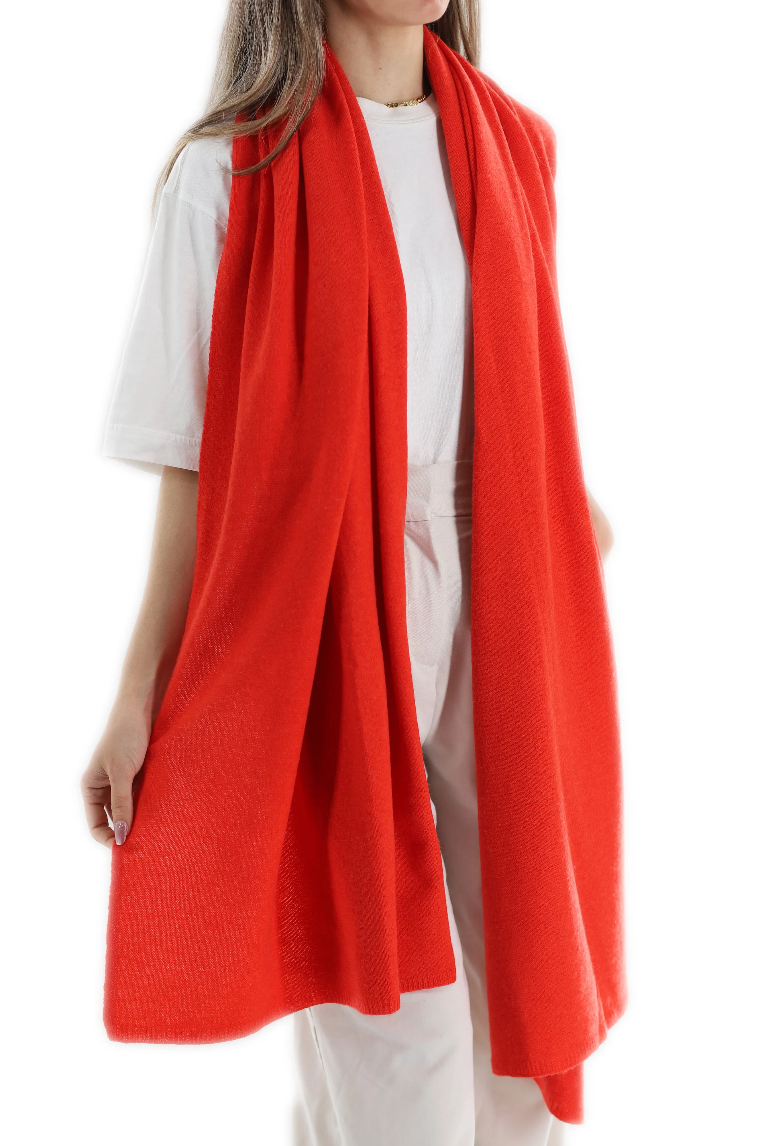 La Fiorentina SUPER SOFT Cashmere Blend Knit Shawl - Orange