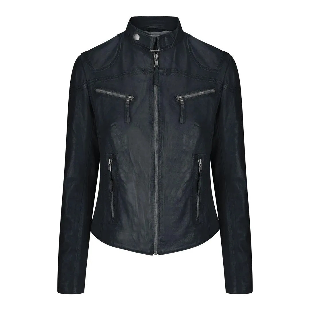 Ladies Womens Real Leather Vintage Slim Fit Biker Leather Jacket