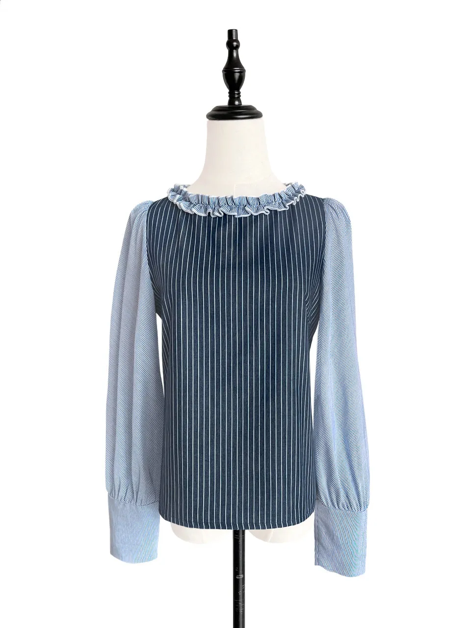 Last Chance! Mixed Stripe Ruffle Collar Summer Blouse