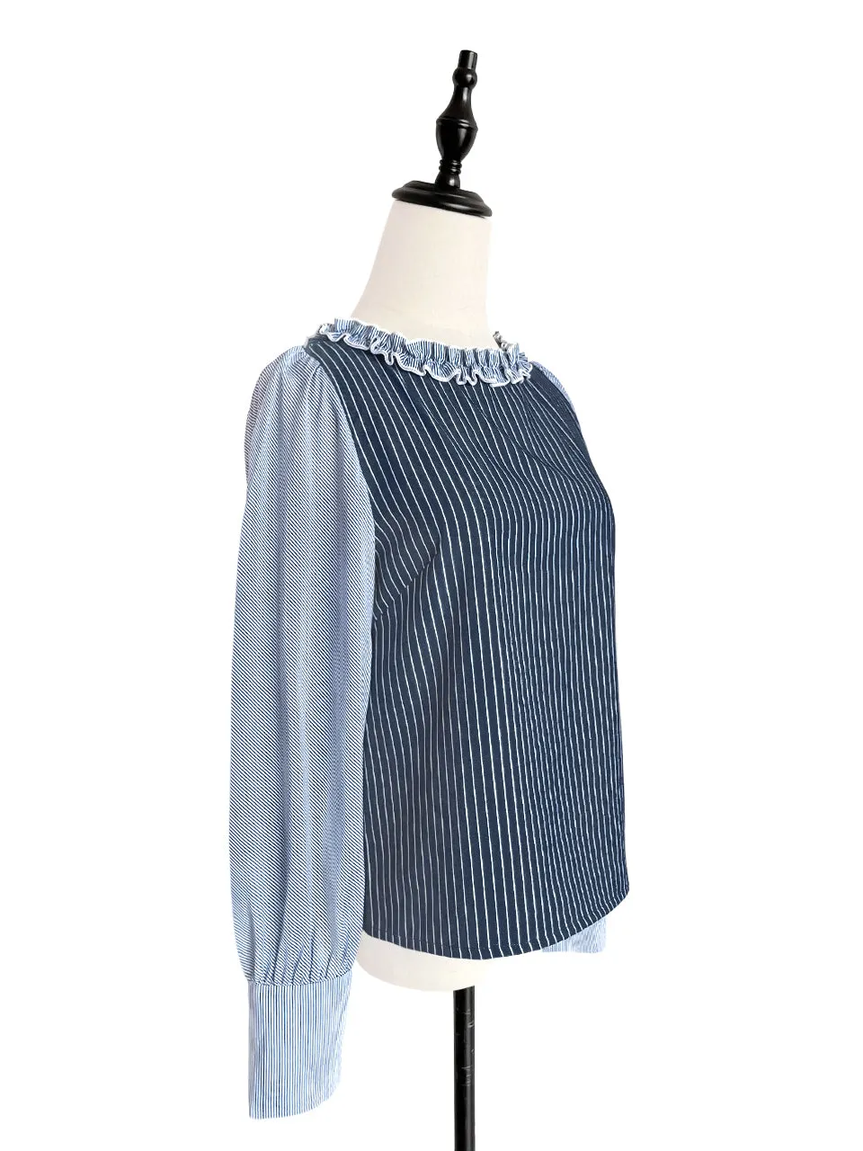 Last Chance! Mixed Stripe Ruffle Collar Summer Blouse