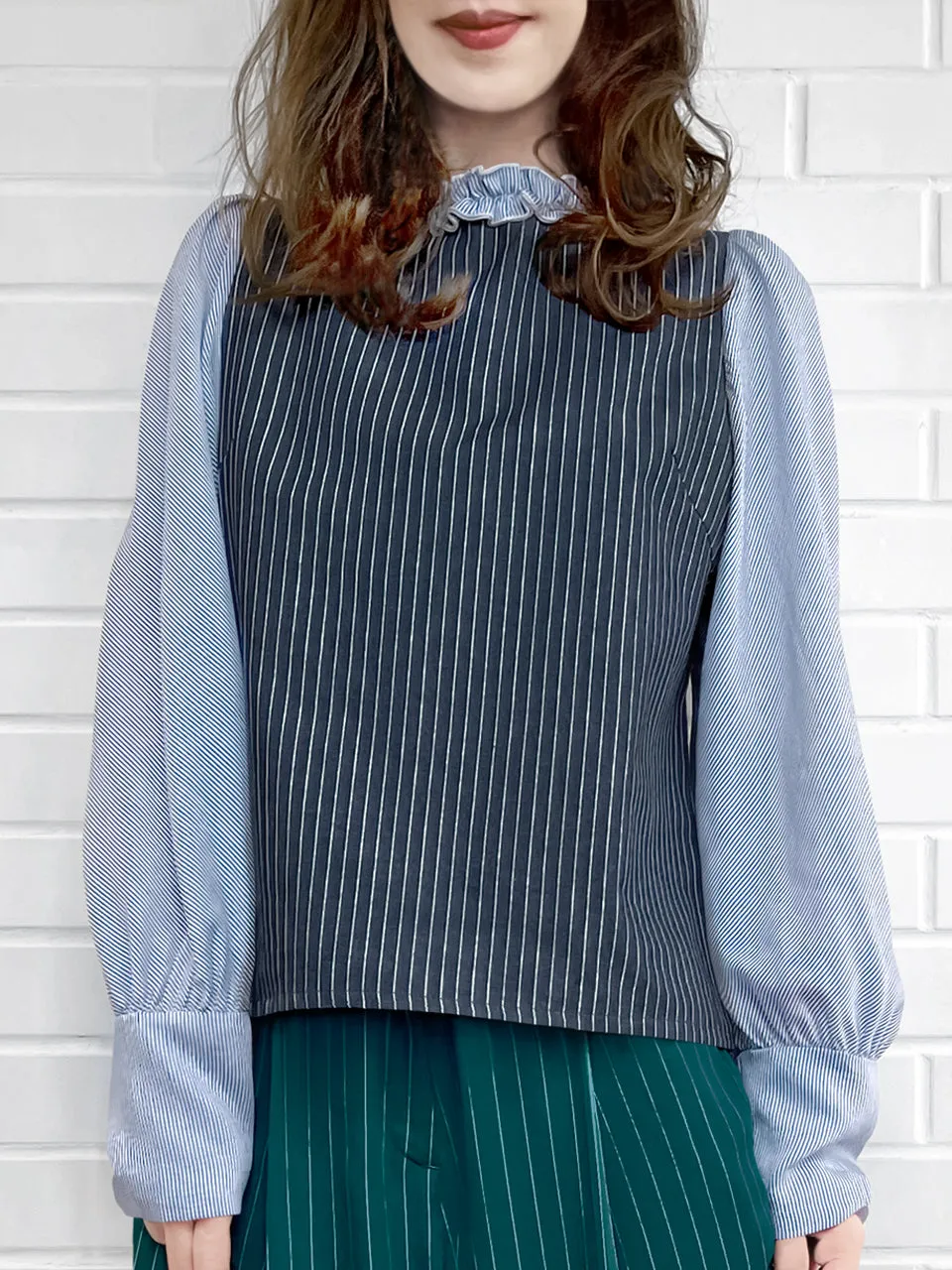 Last Chance! Mixed Stripe Ruffle Collar Summer Blouse