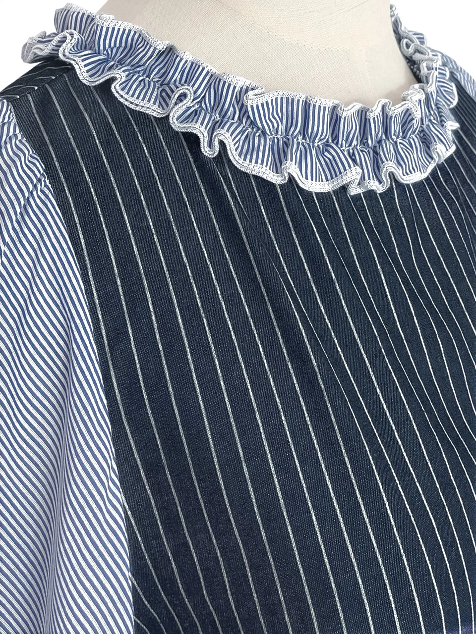 Last Chance! Mixed Stripe Ruffle Collar Summer Blouse