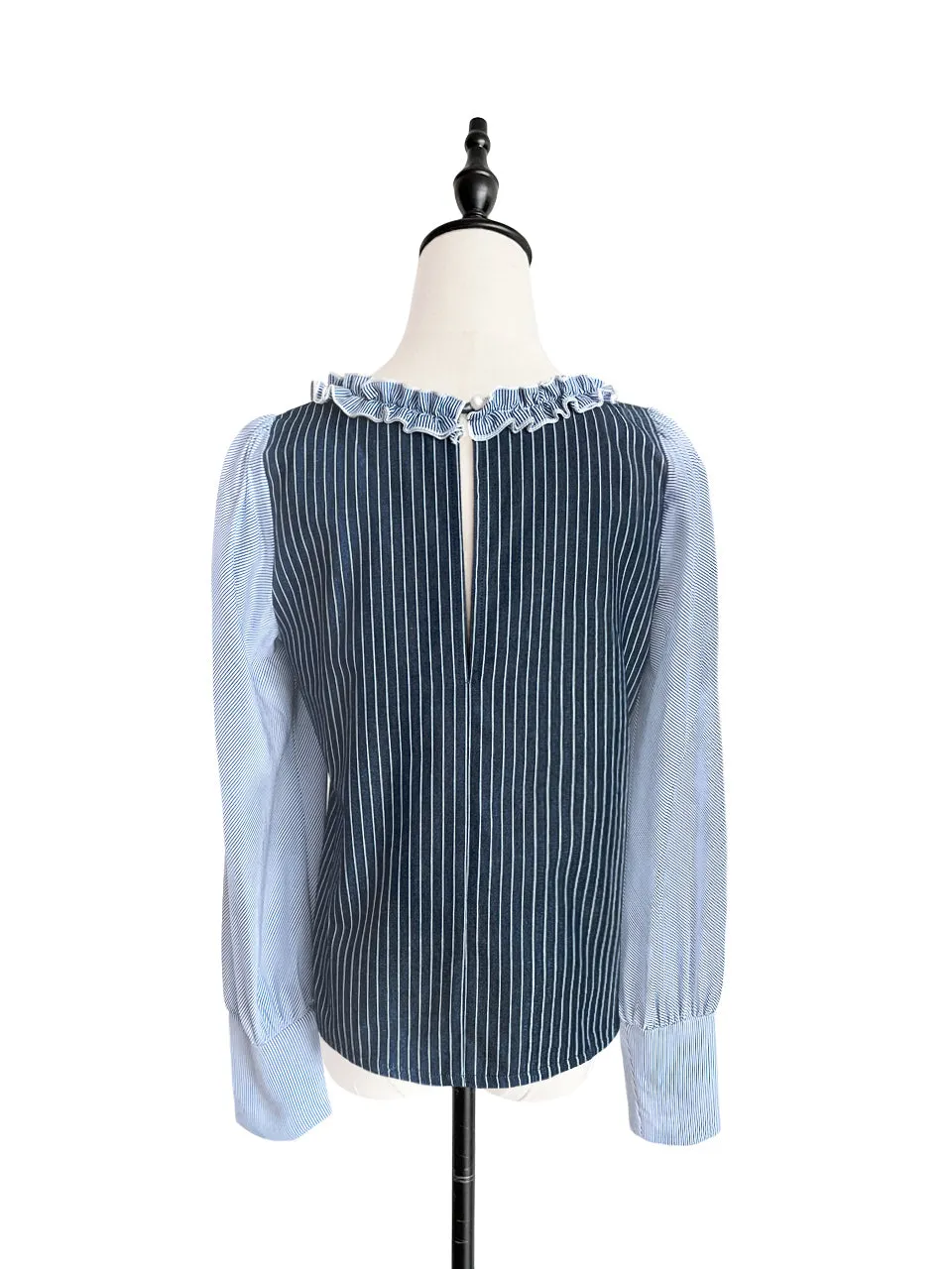 Last Chance! Mixed Stripe Ruffle Collar Summer Blouse