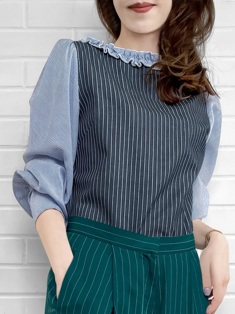 Last Chance! Mixed Stripe Ruffle Collar Summer Blouse