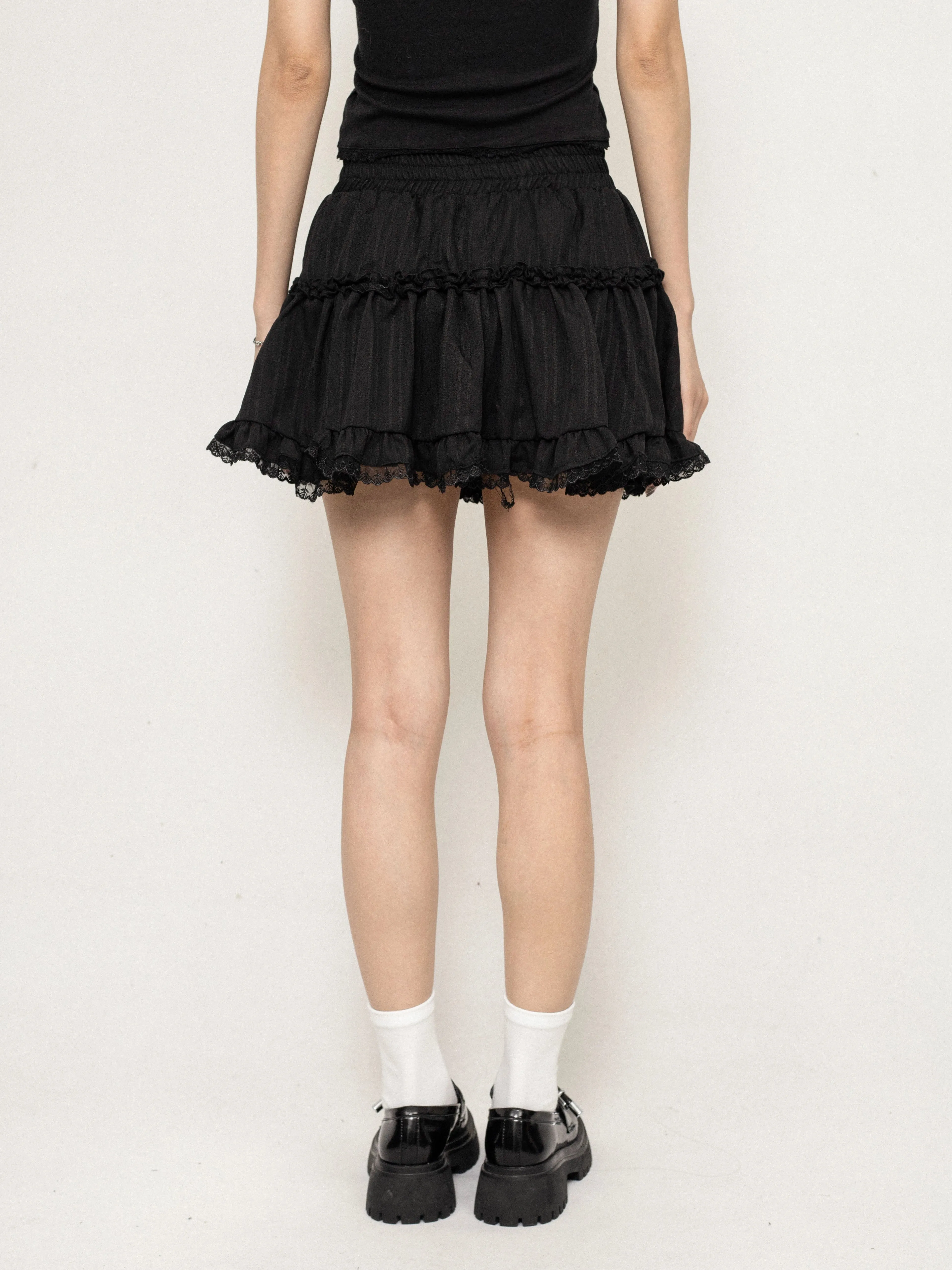 Layered Ruffle Mini Skirt with Lace Trim