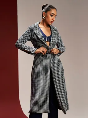 Leone Blue Houndstooth Long Overcoat