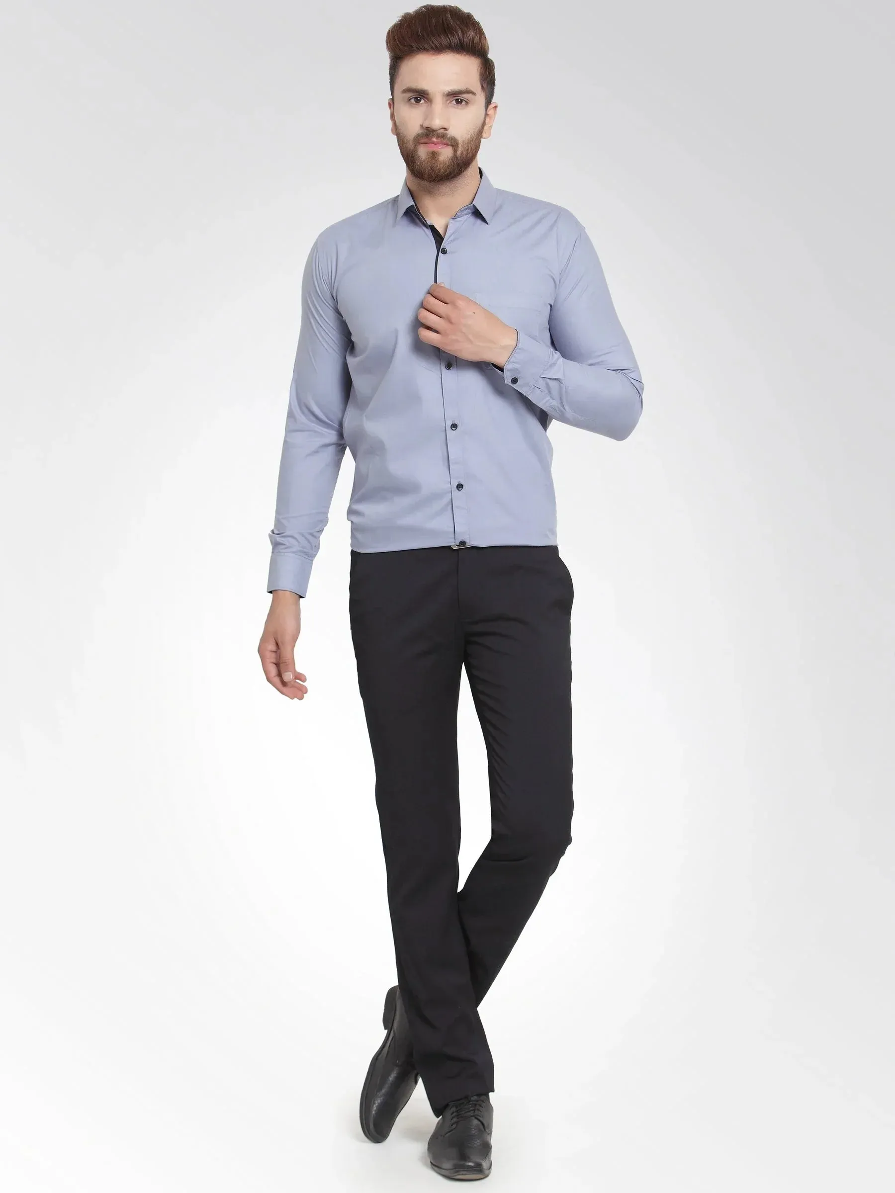 Light Grey Formal Shirt With Black Detailing