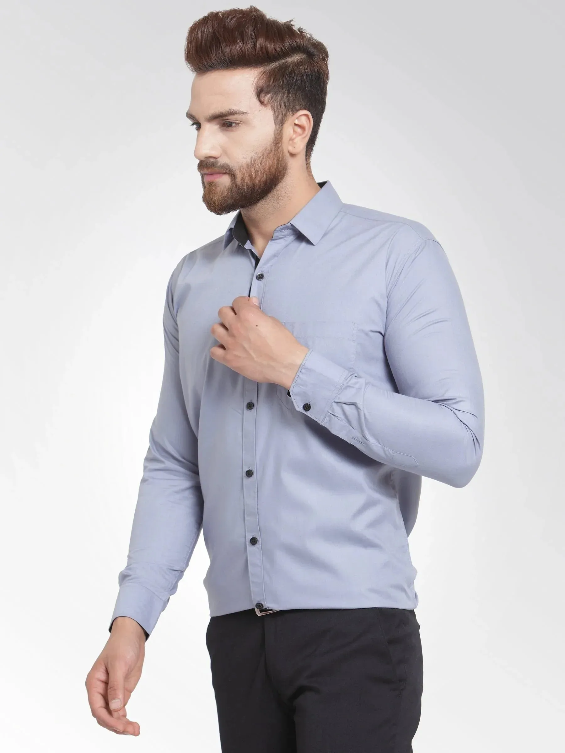 Light Grey Formal Shirt With Black Detailing