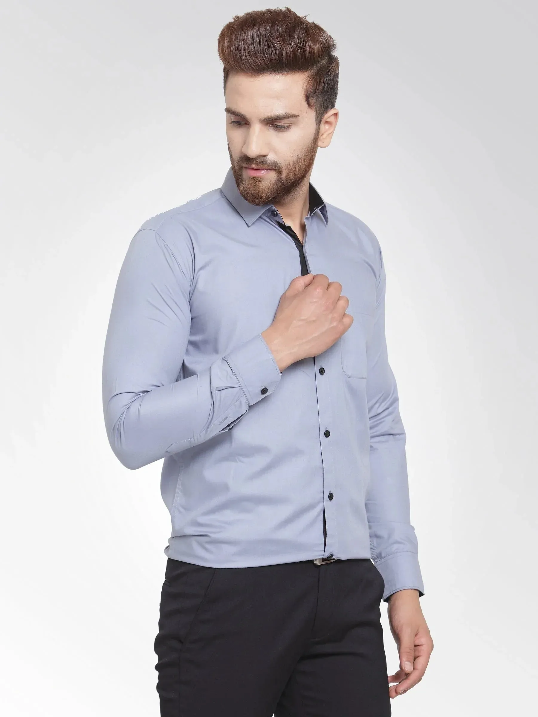 Light Grey Formal Shirt With Black Detailing