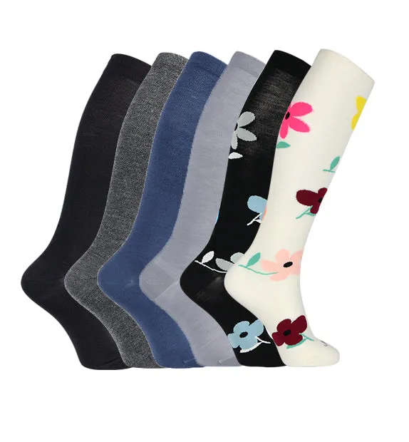 Lightweight Merino Wool Everyday Compression Socks (15-20mmHg) - Flower - 6 Pack