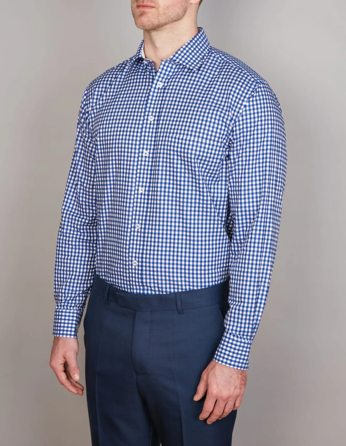 Long Sleeve Business Shirt - Check - Cobalt Blue