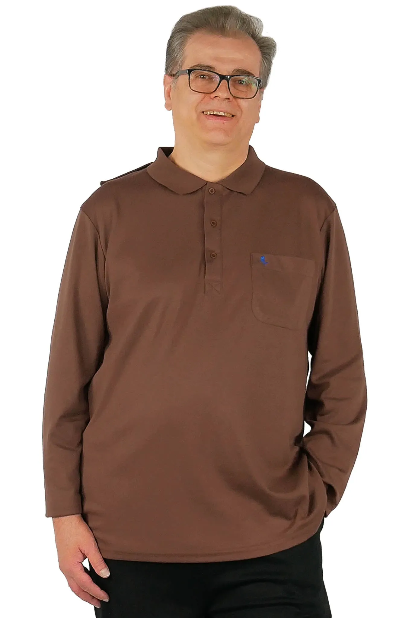 Long-Sleeved Adaptive Polo Shirt - Thomas | Coffee