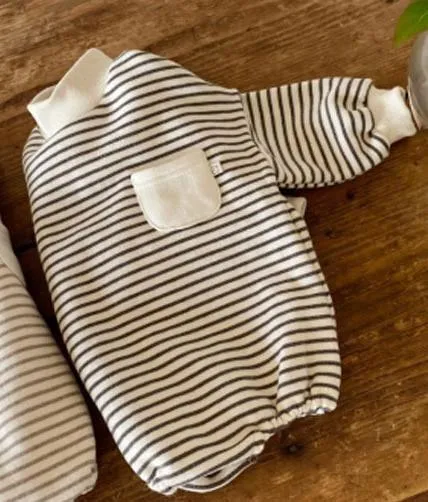 Long Sleeved Striped Pocket Romper