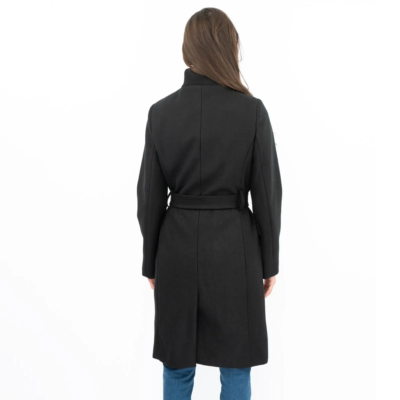 M&S Black Belted Funnel Neck Trench Coat