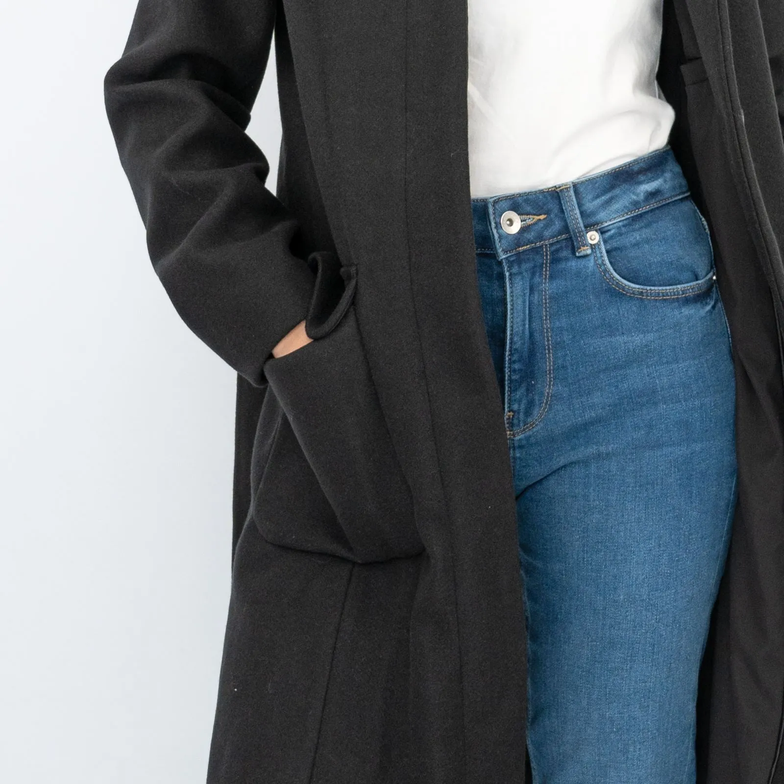 M&S Black Belted Funnel Neck Trench Coat